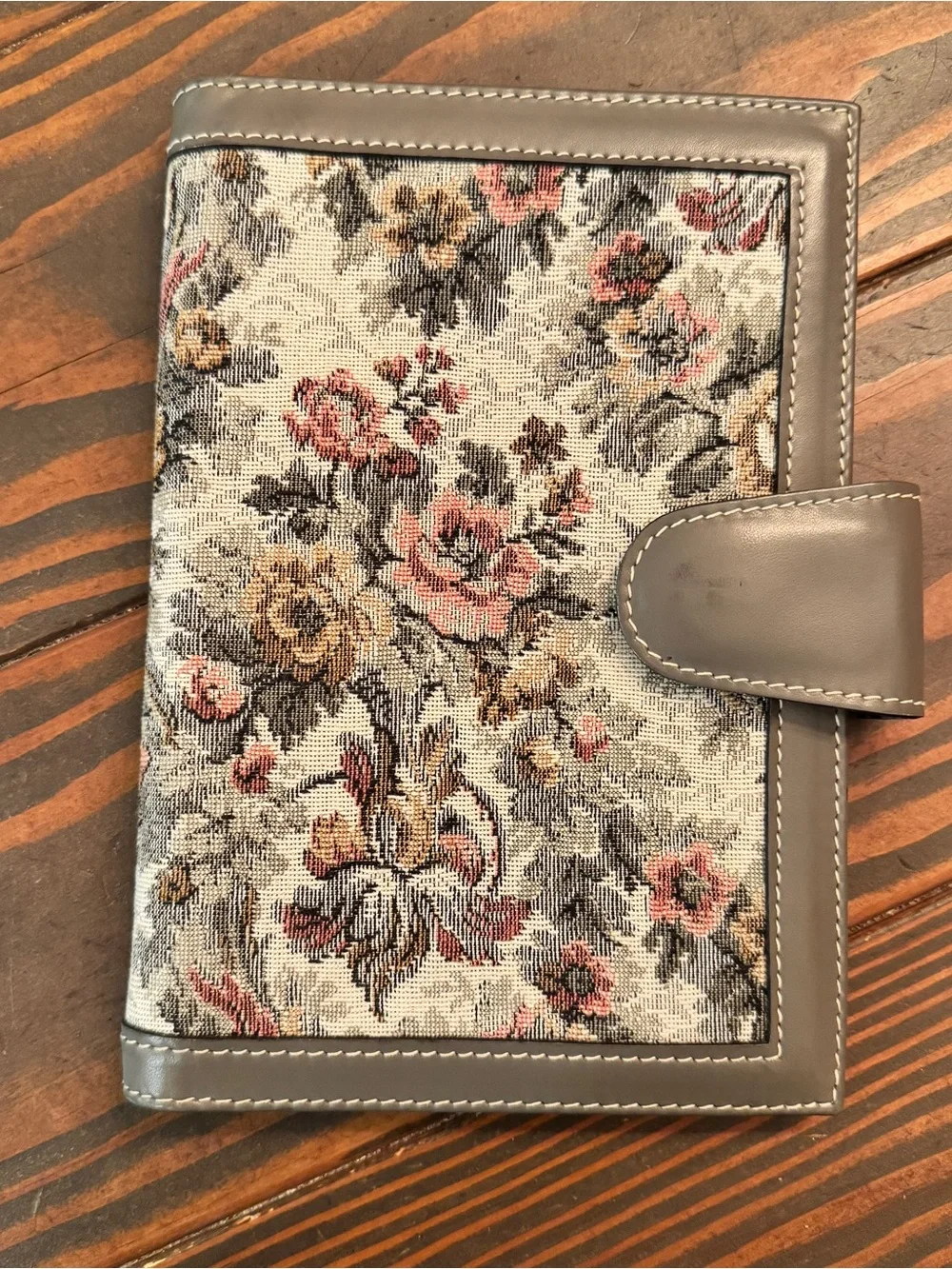 Vintage French Luggage Company Gray Rose Tapestry Memo Pad Holder Organizer